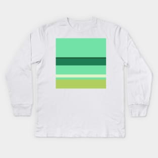 A rare customization of Salem, Seafoam Blue, Very Light Green, Cal Poly Pomona Green and June Bud stripes. Kids Long Sleeve T-Shirt